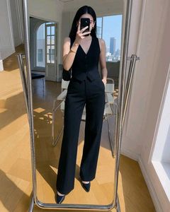 Chic Black Vest and Wide-Leg Pants Set