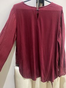Maroon Bell Sleeve Tie-Front Top