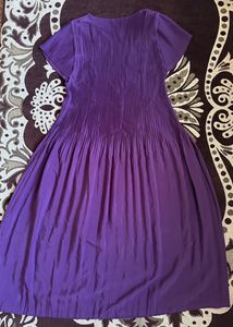Purple Pleated Dress with Pockets -A010