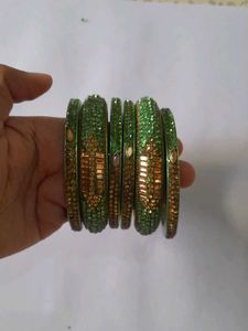 Green &amp; Gold Embellished Bangle Set