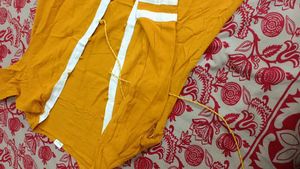 Yellow &amp; White Straight Kurti with Shrug | M Size