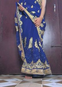 Royal Blue Embroidered Saree 💙 💛