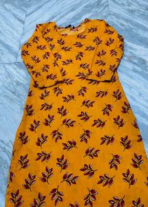 Yellow Leaf Print Kurta