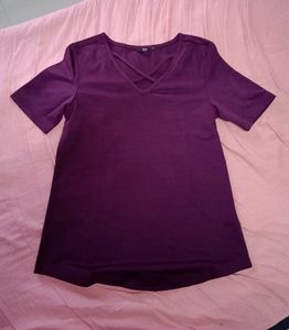 Stylish Criss-Cross Neck Purple T-Shirt