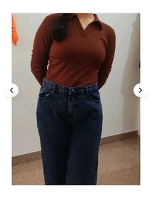 Brown Long Sleeve Cropped Polo Top
