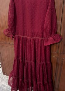 Burgundy Ruffled Tiered Dress