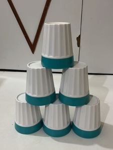 Set of 6 White &amp; Teal Tumblers