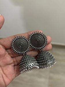 Oxidized Silver Jhumka Earrings