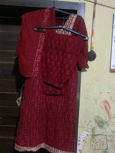 Maroon Embroidered Kurta Set with Dupatta