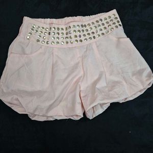 Pink Studded bubble Shorts