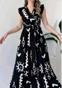 Chic Black &amp; White Print Midi Dress