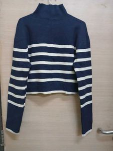 Striped Cropped Turtleneck Sweater