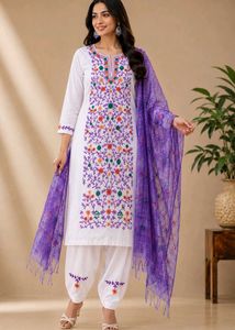 Embroidered White Dress suit Fabric