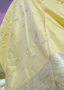 Lemon Yellow Mysore Silk Saree With Silver Jaree
