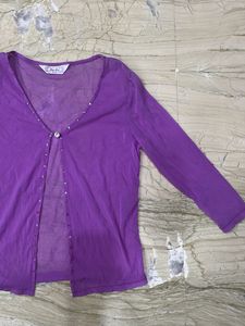 Sheer Purple Embellished Cardigan