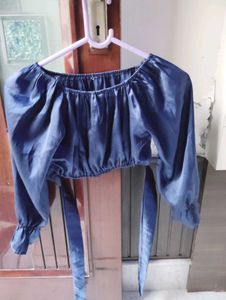 Stylish Blue Off-Shoulder Crop Top
