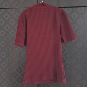 Burgundy Ribbed Zip-Up Top