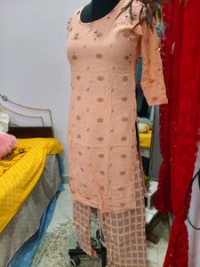 Peach Printed Kurta with Palazzo Set