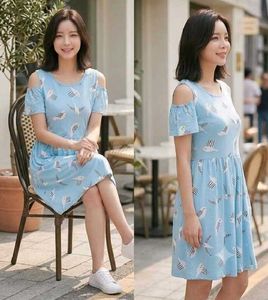 Cute Bird Print Cold Shoulder Dress