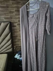mauve georgette indo- western gown with belt and d