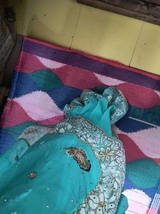 Beautiful Teal Embellished Saree