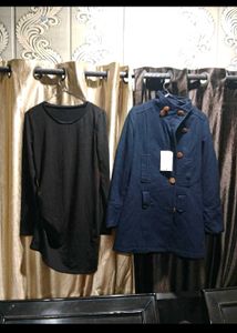 Chic Blue Coat & Brown dress Set winter
