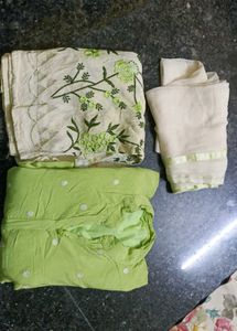 Embroidered Green Kurti Set With Dupatta