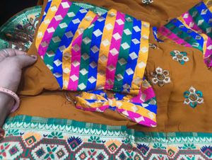 Embroidered Mustard Saree