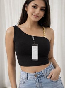 Chic Black One-Shoulder Top with Gold Chain