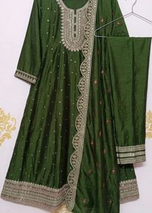 Elegant Green Embroidered Anarkali Gown