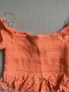 Orange Off-Shoulder Puff Sleeve Top