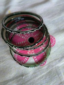 Elegant Green Glass Bangles with Rhinestones