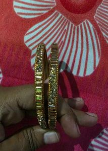 Elegant Gold Bangles with Rhinestones