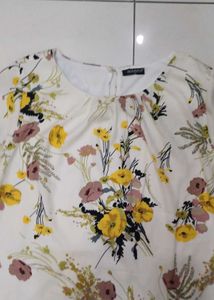 White Floral Print Top For Women.