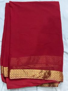 Elegant Red Saree with Gold Border