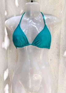 I. Teal Textured Triangle Bikini Top