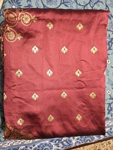 Maroon Silk Saree with Gold Border