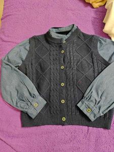 Blue Knitted Vest with Shirt