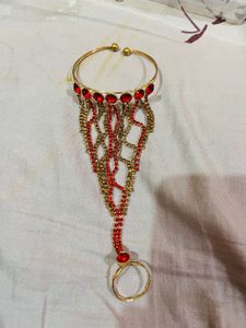 Red &amp; Gold Rhinestone Hand Bracelet new wdt tag