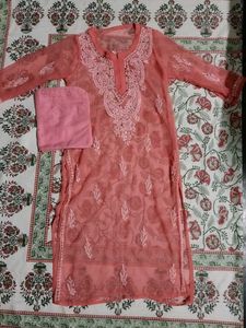 Chikankari kurti (peach colour)