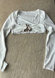Stylish White Long Sleeve Crop Top