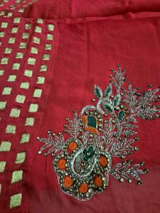 Red Embroidered Saree