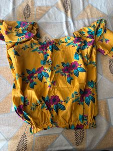 Yellow Floral Print Bell Sleeve Top