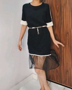 Chic Black &amp; White Dress with Tulle Skirt