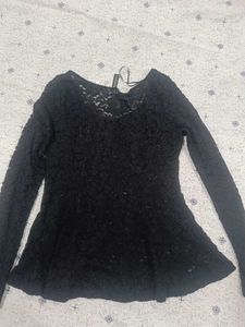 Black Lace Peplum Top (Size-M)