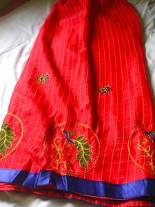 Vibrant Reddish pink Embroidered saree