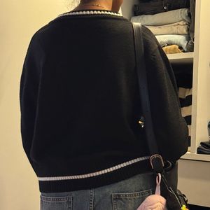 Black V-Neck Striped Sweater