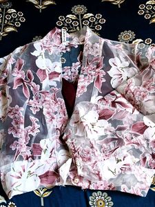 Chic Floral Print Sheer Kimono Jumpsuit