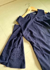 Sparkly Cold Shoulder Navy Blue Dress