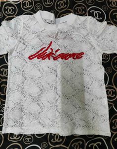 Lace Top with Embroidered Text